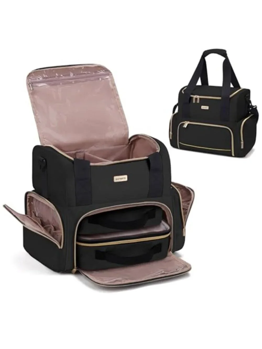 Makeup Travel Cosmetic Bag with 2 Removable Case Double Layer Organizer Case